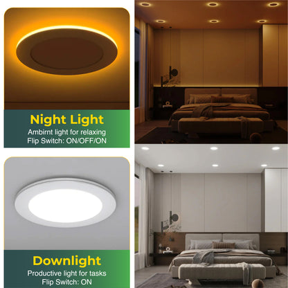 Recessed LED Lighting, 6 Inch, Slim, Wafer Thin, Night Light, Selectable CCT, 1500 Lumens