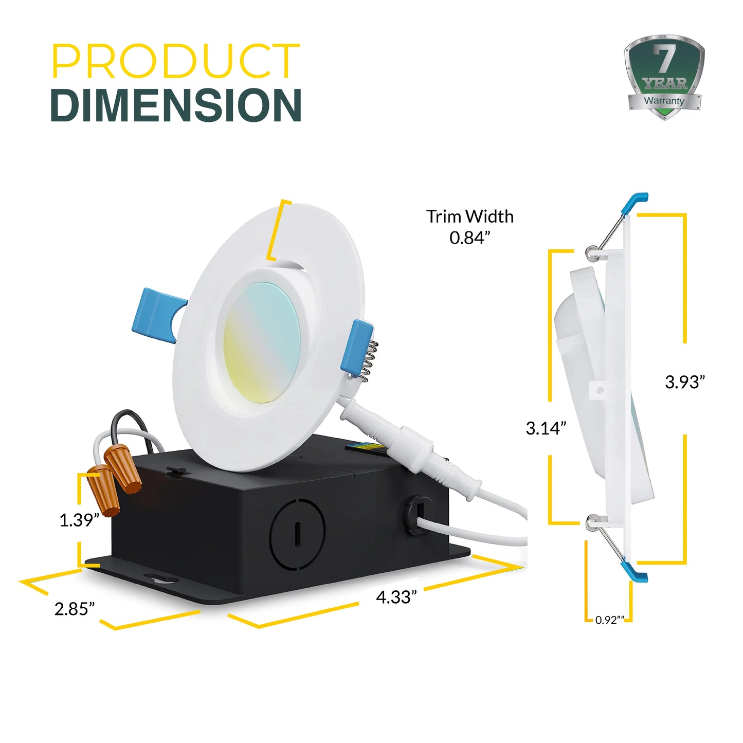 Recessed LED Lighting, 4 Inch, Slim Gimbal, Selectable CCT, 750 Lumens