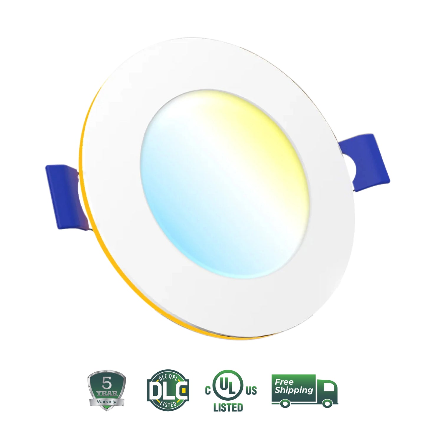 Recessed LED Lighting, 4 Inch, Slim, Wafer Thin, Night Light, Selectable CCT (2700K-5000K), 900 Lumens