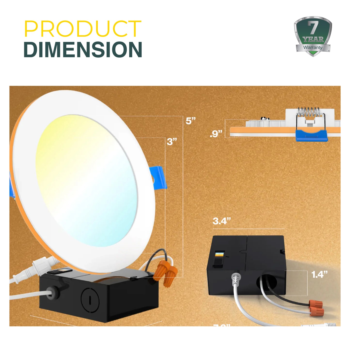 Recessed LED Lighting, 4 Inch, Slim, Wafer Thin, Night Light, Selectable CCT (2700K-5000K), 900 Lumens