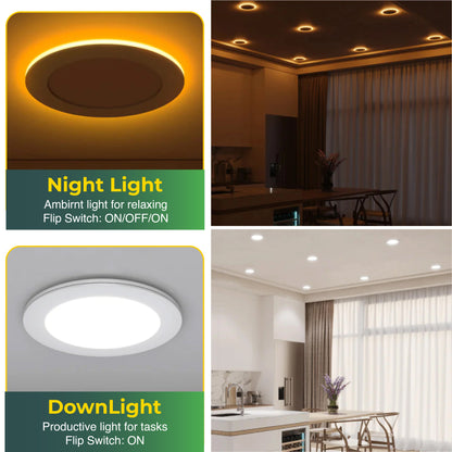 Recessed LED Lighting, 4 Inch, Slim, Wafer Thin, Night Light, Selectable CCT (2700K-5000K), 900 Lumens