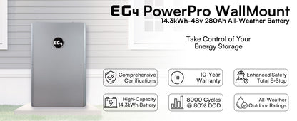 EG4 PowerPro WallMount AllWeather Lithium Battery | 48V 280Ah | 14.3kWh LiFePO4 | All-Weather Energy Storage | UL1973, UL9540A | 10-Year Warranty