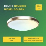 Round Brushed Nickel Golden Dimmable Flush Mount Ceiling Light, Single Ring - 1280 Lumens - 16W - 5 Color Switchable (2700K/3000K/3500K/4000K/5000K)