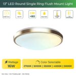 Round Brushed Nickel Golden Dimmable Flush Mount Ceiling Light, Single Ring - 1280 Lumens - 16W - 5 Color Switchable (2700K/3000K/3500K/4000K/5000K) - Image 4