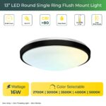 Round Brushed Nickel Black Matt Dimmable Flush Mount Ceiling Light, Single Ring - 1280 Lumens - 16W - 5 Color Switchable (2700K/3000K/3500K/4000K/5000K) - Image 4