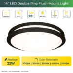 LED Double Ring Black Matt Flushmount Light - 22W with 5-in-1 CCT 2700K/3000K/3500K/4000K/5000K - Image 3