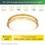 LED Double Ring Golden Flushmount Light -26W with 5-in-1 CCT 2700K/3000K/3500K/4000K/5000K - Image 3