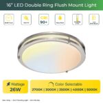 Brushed Nickel LED Double Ring Flushmount Light - 26W with 5-in-1 CCT 2700K/3000K/3500K/4000K/5000K - Image 4
