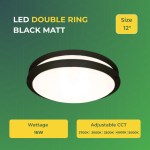 LED Double Ring Black Matt Flushmount Light - 16W with 5-in-1 CCT 2700K/3000K/3500K/4000K/5000K