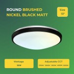 Round Brushed Nickel Black Matt Dimmable Flush Mount Ceiling Light, Single Ring - 1280 Lumens - 16W - 5 Color Switchable (2700K/3000K/3500K/4000K/5000K)