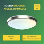 Round Brushed Nickel Dimmable Flush Mount Ceiling Light, Single Ring – 1280 Lumens – 22W – 5 Color Switchable (2700K/3000K/3500K/4000K/5000K)
