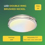 Brushed Nickel LED Double Ring Flushmount Light - 22W with 5-in-1 CCT 2700K/3000K/3500K/4000K/5000K